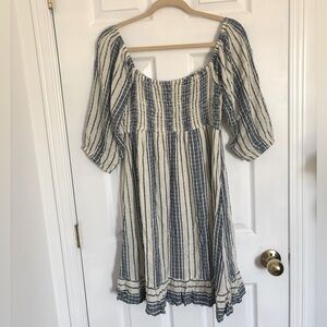 Love Stitch blue and white striped smocked a line dress - medium